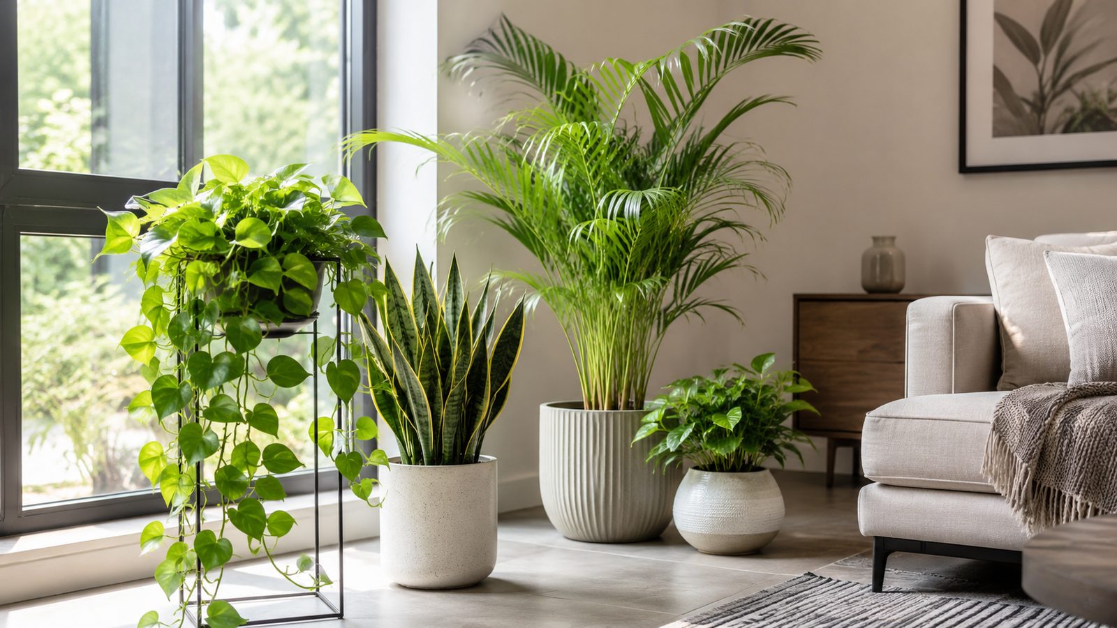Plantas de interior junto a una ventana luminosa